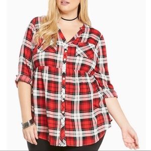Lane Bryant Plaid Challis Button Front Tunic